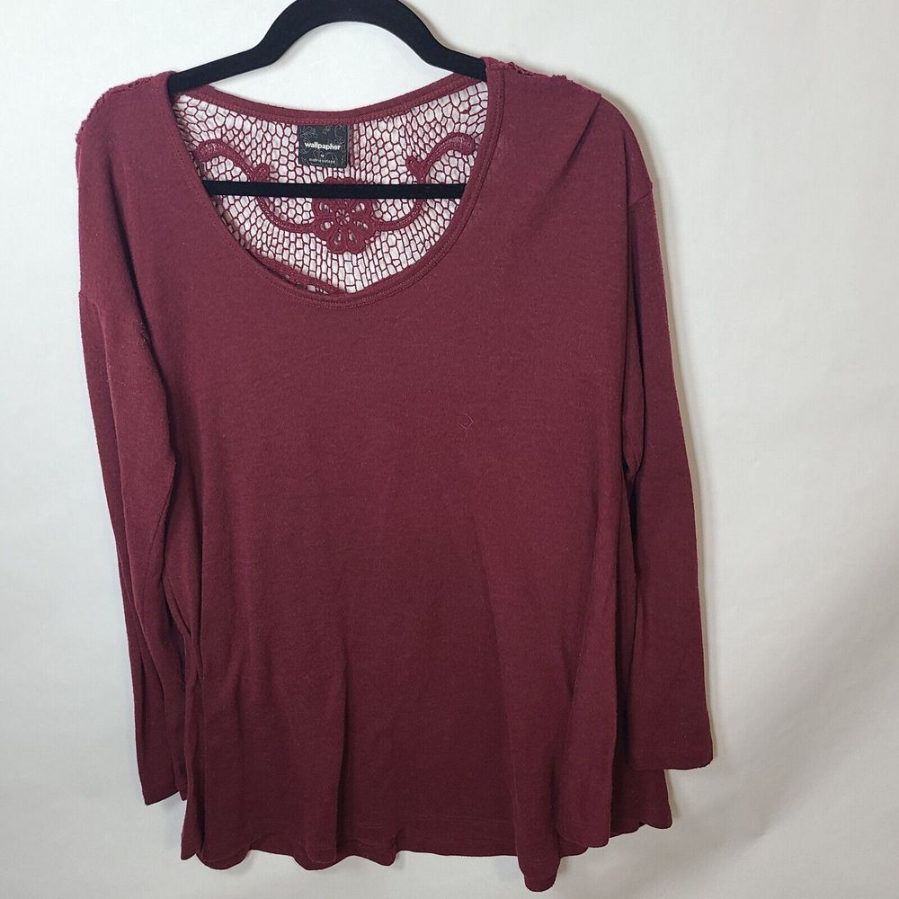 Wallpapher Medium Burgundy Shirt Long Sleeves‎ Lace Back Casual